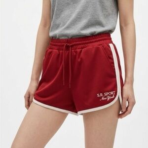Sporty & Rich Red Track Shorts XS with White Trim NWT